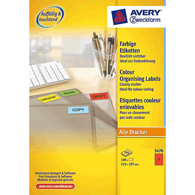 AVERY Zweckform Etiketten/3470, 210x297mm, rot, Inh. 100