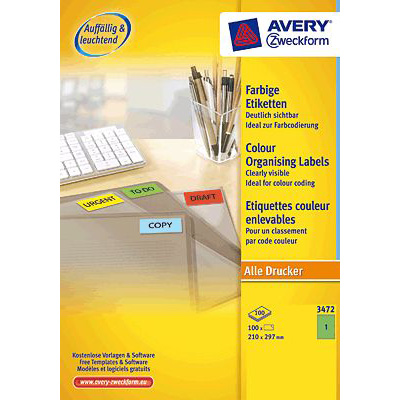 AVERY Zweckform Etiketten/3472, 210x297mm, grün, Inh. 100