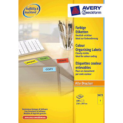 AVERY Zweckform Etiketten/3473, 210x297mm, gelb, Inh. 100