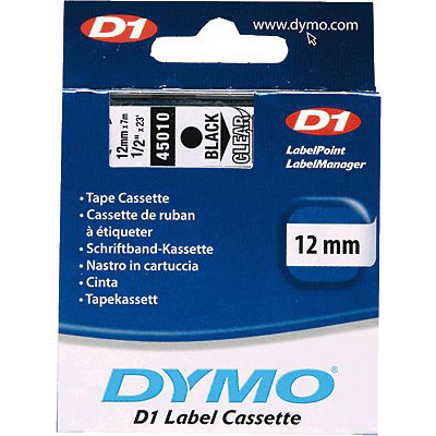 DYMO Schriftbänder D1/ S0720500, 12 mm x 7 mm, schwarz/transparent
