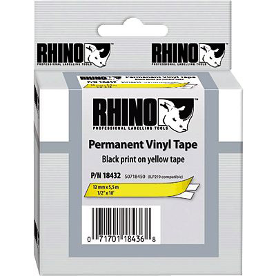 DYMO Beschriftungsband 12mm für Rhino/ S0718450, 12 mm, schwarz/gelb, Inh. 5,5 m