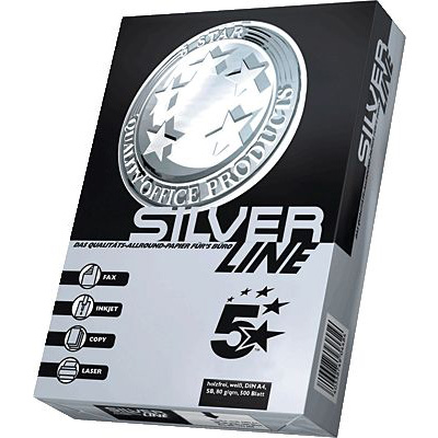 5 Star Papier Silber, DIN A3, weiß, geriest, 80 g/qm, Inh. 500