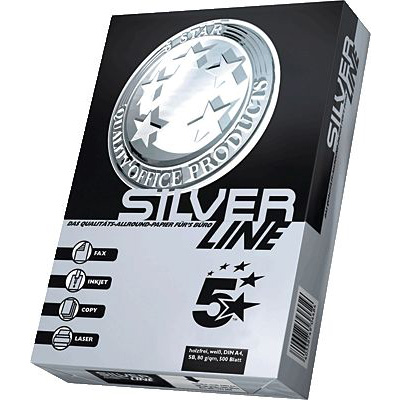 5 Star Papier Silber, DIN A3, weiß, geriest, 80 g/qm, Inh. 500