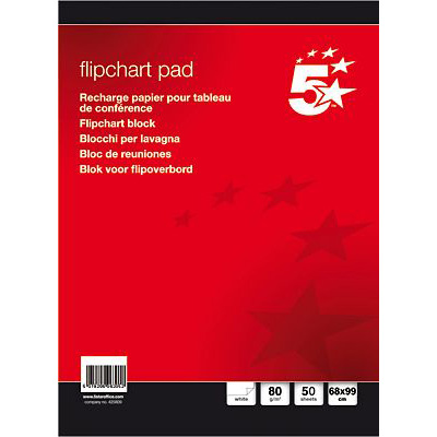 5 Star Flipchartblock 50 Blätter/ 802873, 68 x 99 cm kariert/blanko, 80 g/qm